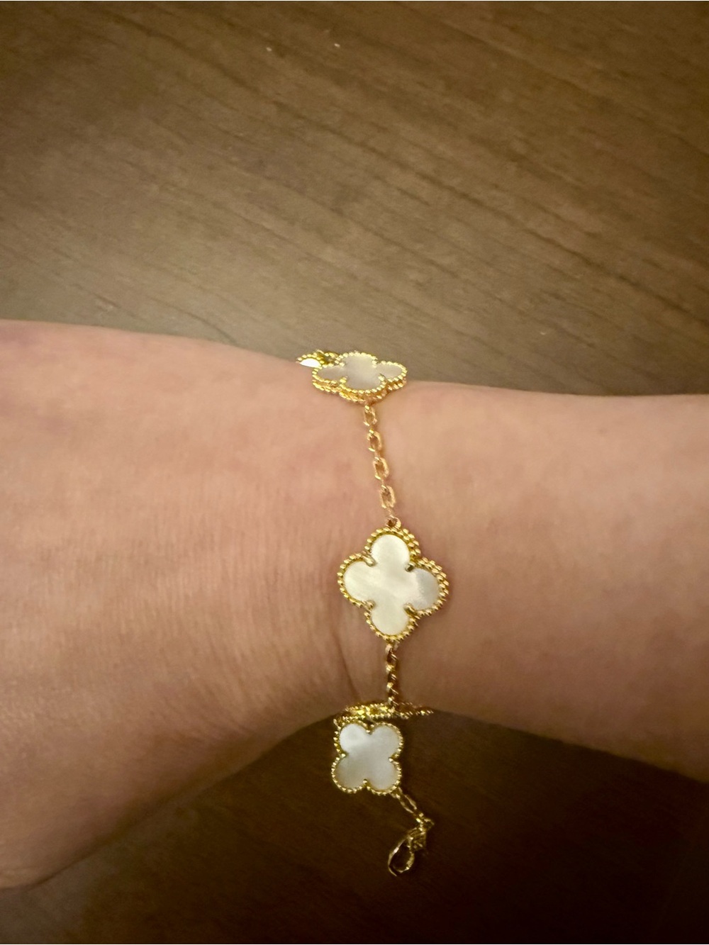 Designer Inspired Gold and White Clover Link Bracelet - Women's Jewelry